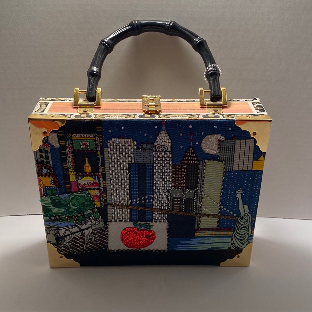 Cigar Box Purse New York City with gold hardware and latch. Handmade